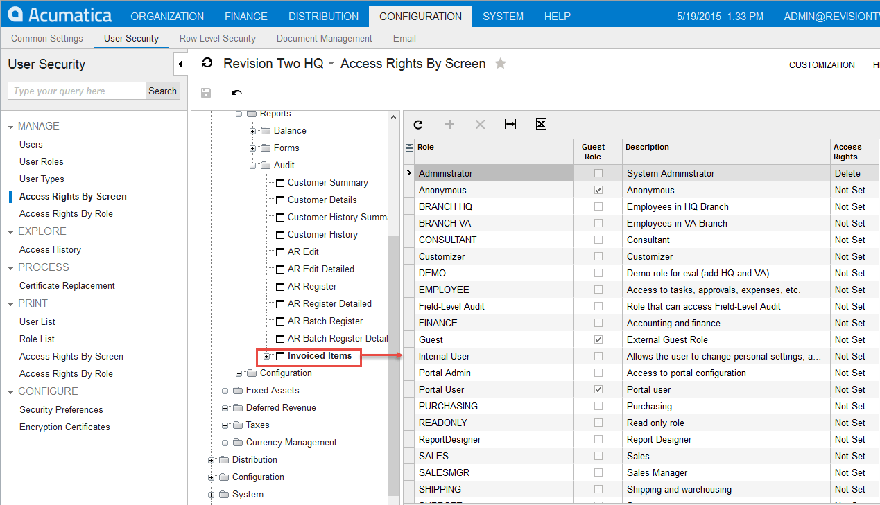 Capture d’écran de OData et Acumatica