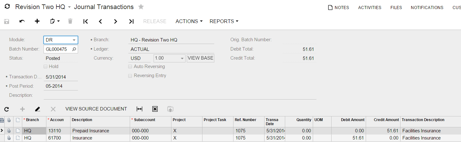 Dépenses reportées et payées d’avance dans le logiciel infonuagique ERP Acumatica