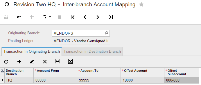 Mappage de compte inter-branches.