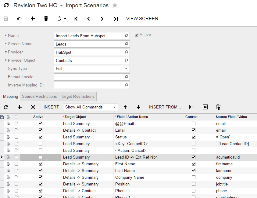 Intégration de HubSpot avec Acumatica