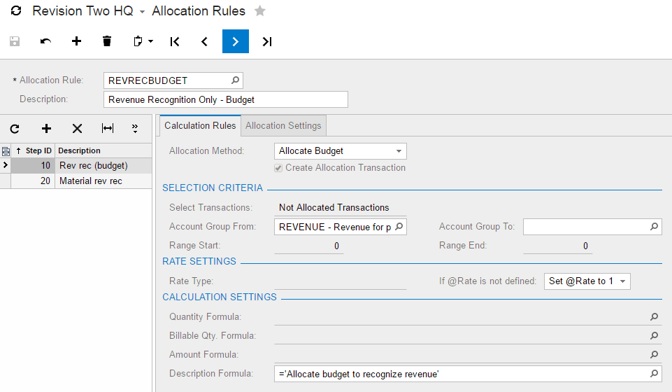 Remplissez l’onglet Règles de calcul 