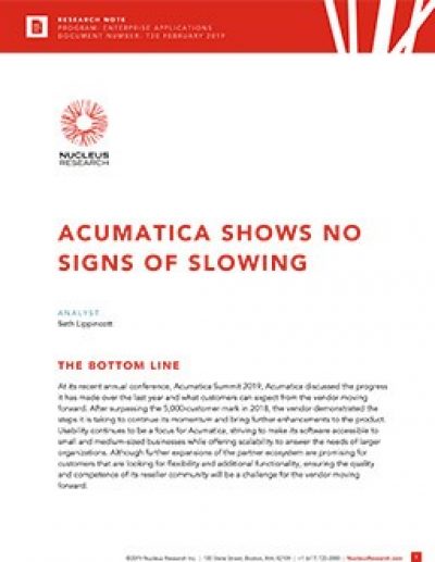 Acumatica ne montre aucun signe de ralentissement