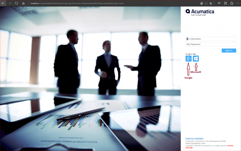 Acumatica Cloud ERP - Google et Microsoft Login.