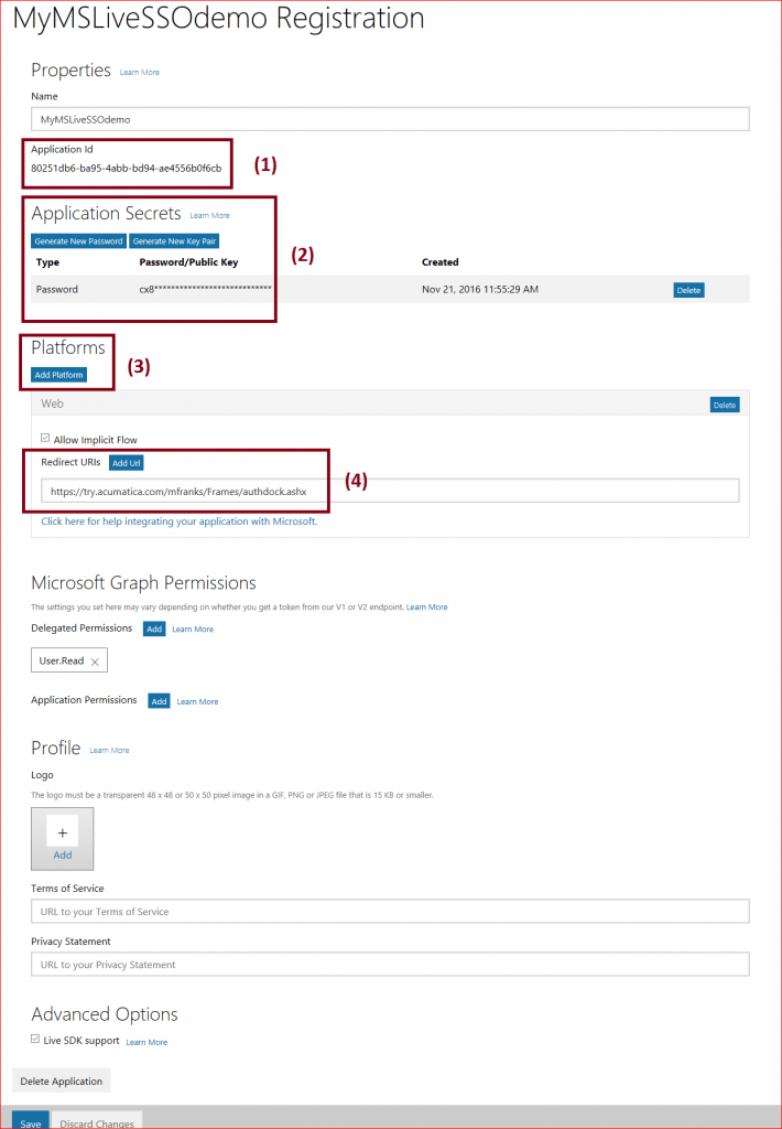 Mon enregistrement de démonstration MS Live SSO.