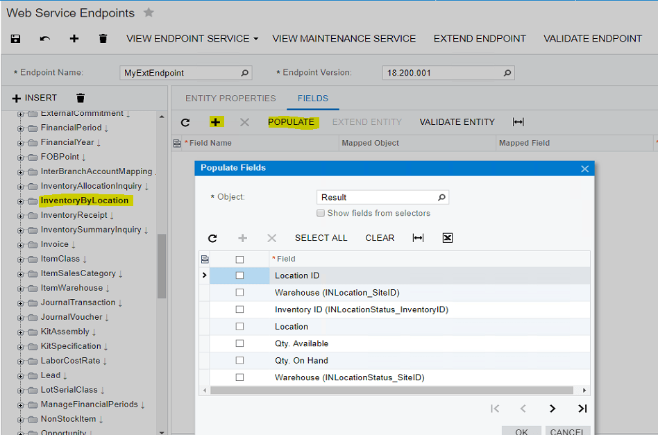 Points de terminaison de service Web - Remplir les champs