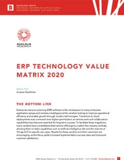 Matrice de valeur de la technologie ERP 2020