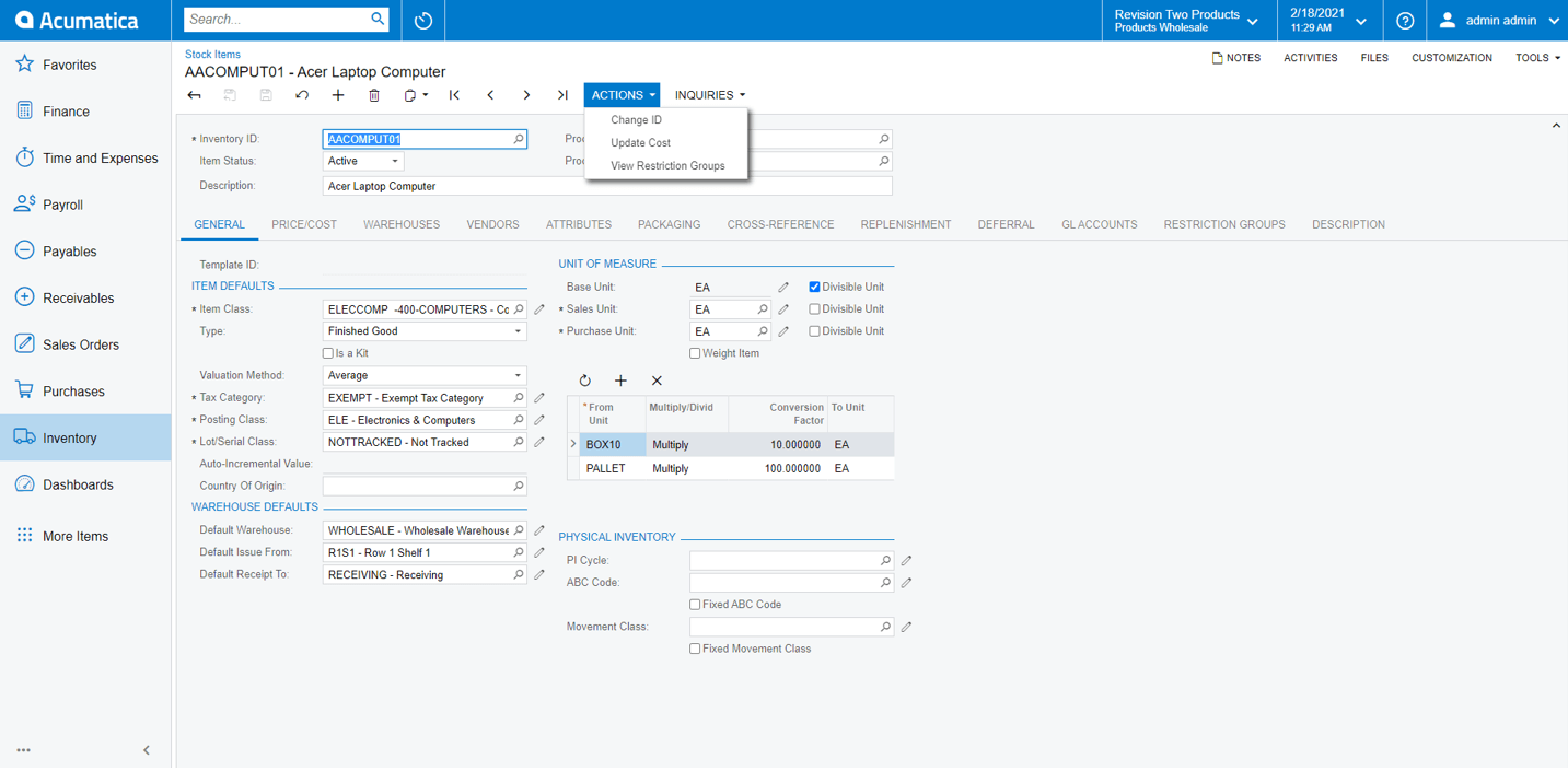SS-01 Comment utiliser l’action Modifier l’ID dans Acumatica