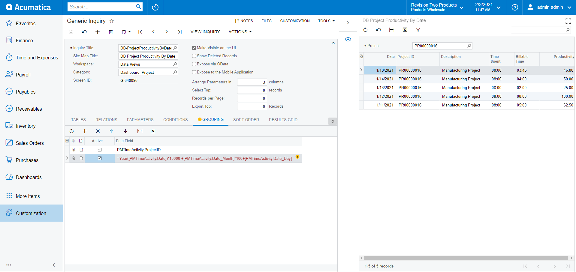 SS05-GI Comment utiliser Acumatica Generic Inquiry Row Styles avec des valeurs agrégées