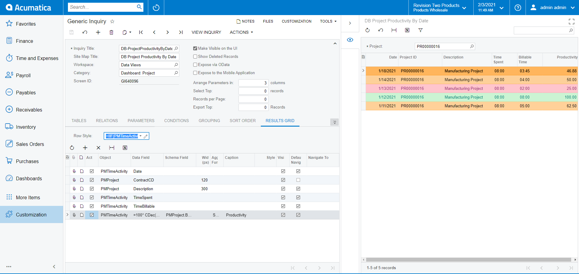 Comment utiliser Acumatica Generic Inquiry Row Styles avec des valeurs agrégées