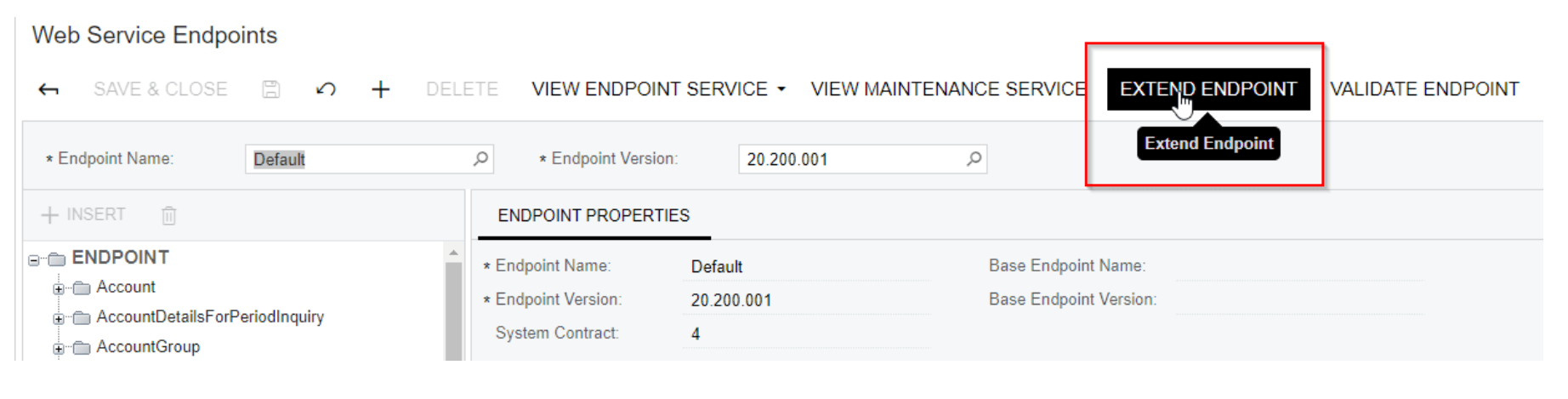 Extension des points de terminaison du service Web Acumatica