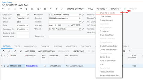 Création d’une nouvelle notification dans Acumatica