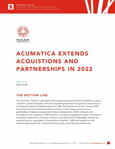 Nucleus Research vante les avantages des nouvelles acquisitions et des nouveaux partenariats d’Acumatica