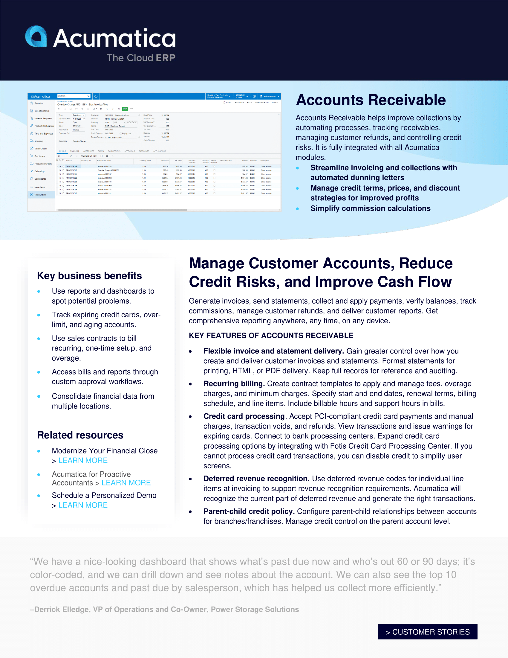 Fiche produit des comptes débiteurs