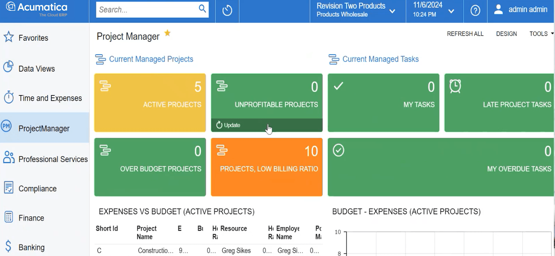 Capture d’écran du produit Acumatica pour montrer les capacités comptables avancées d’Acumatica par rapport à QuickBooks