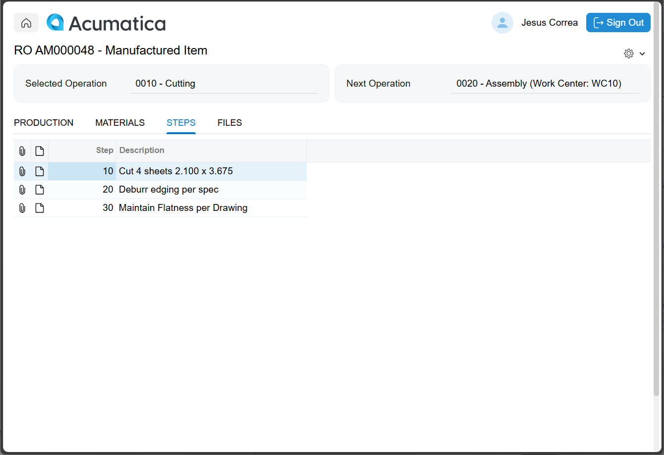 Capture d’écran des informations et instructions pour le travail du kiosque de l’atelier